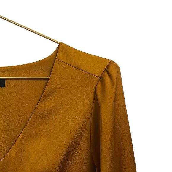 J. Crew Button Front Gold A-Line Long Sleeve Midi Dress with Pockets Size 6T - Picture 2 of 9